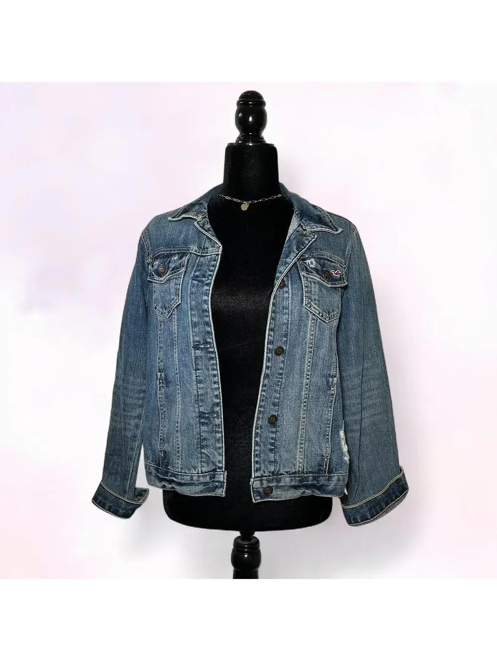 Y2K 2000s Hollister Denim Jacket Button Up Jean Jacket 2007 McBling Casual - Picture 2 of 4